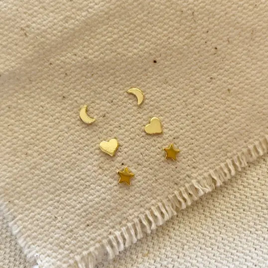 18k Gold Filled Dainty Star, Moon & Heart Earrings