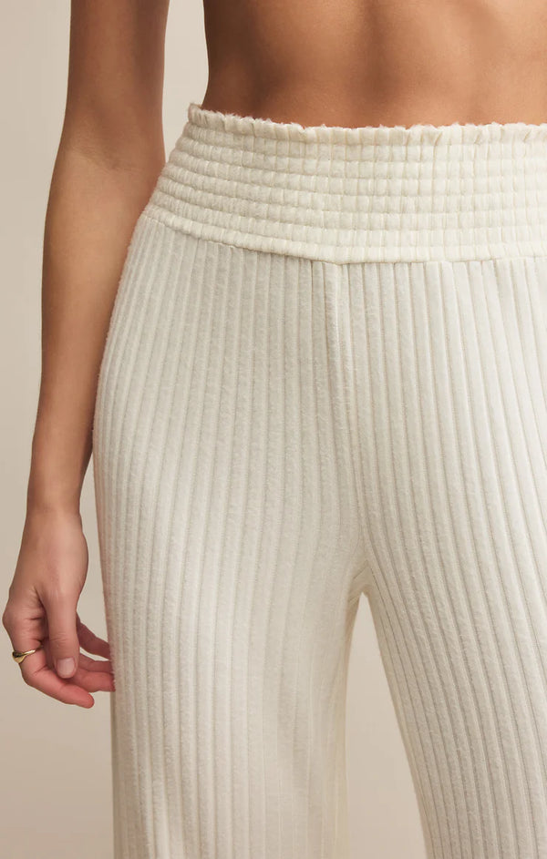 Dawn Smocked Rib Pant in Bone - Romantiques