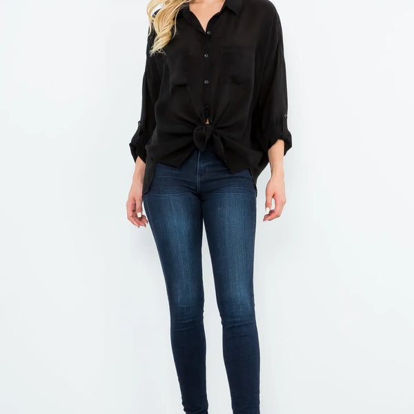 Dahlia Cargo Pocket Top in Black - Romantiques