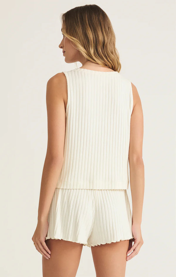 Sloane V-Neck Rib Tank in Bone - Romantiques