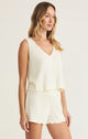 Sloane V-Neck Rib Tank in Bone - Romantiques