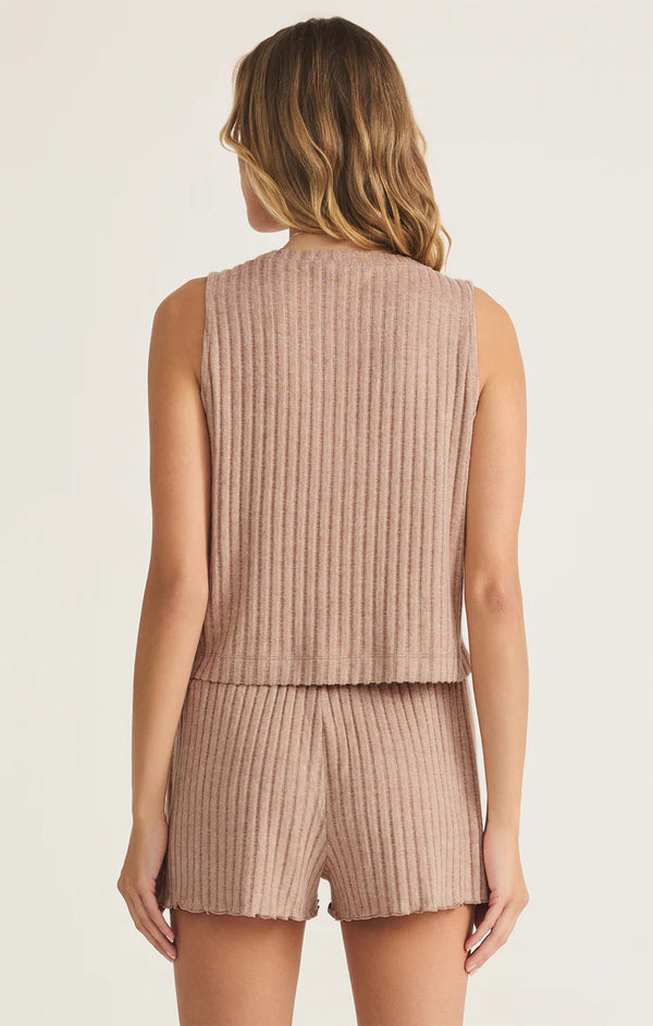 Sloane V-Neck Rib Tank in Iced Coffee - Romantiques