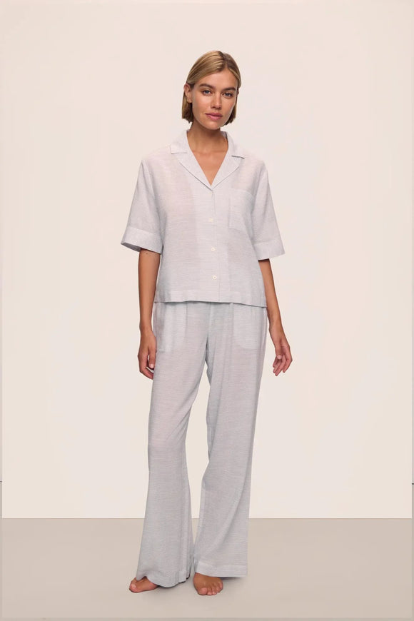 Nautico Relaxed Short Sleeve Pajama Set in Peppercorn Stripe - Romantiques