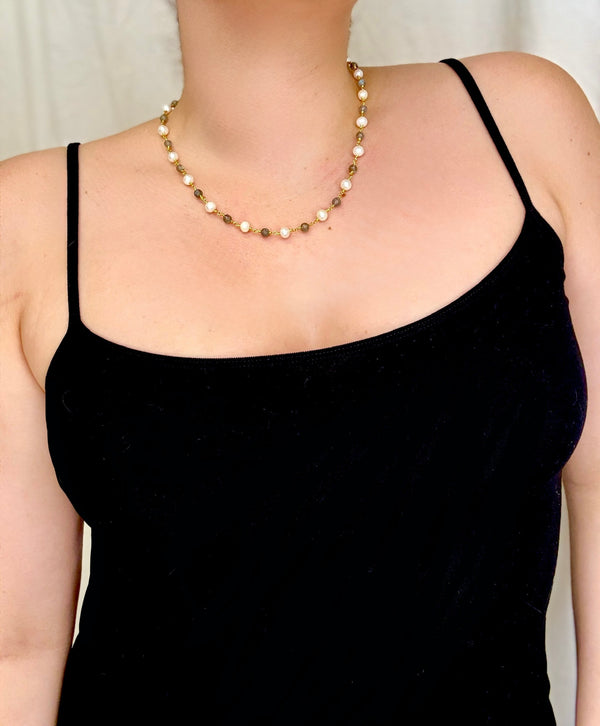 April Martin Labradorite and Pearl Beaded Choker Necklace - Romantiques
