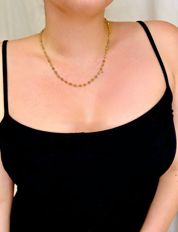 April Martin Pyrite and Labradorite Beaded Choker Necklace - Romantiques