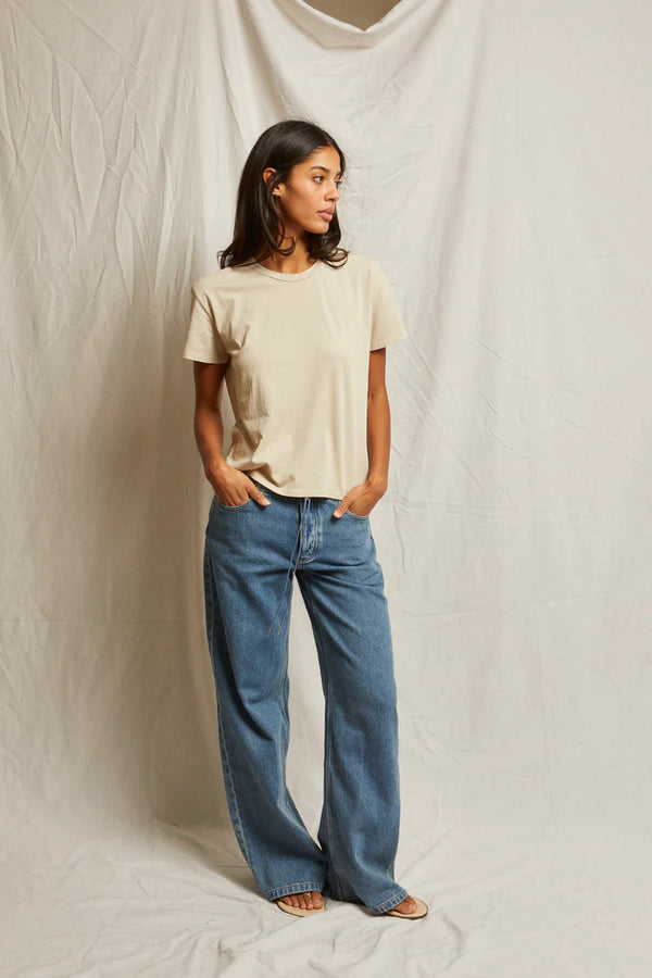 Harley Lightweight Cotton Boxy Crew Tee in Putty - Romantiques
