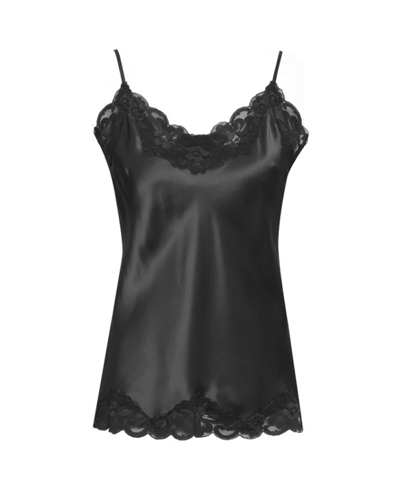 Gold Hawk: Silk Floral Lace Camisole In True Black