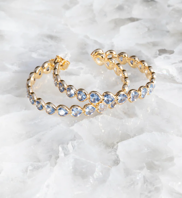 Eternal Love Gold Hoops in Aquamarine - Romantiques