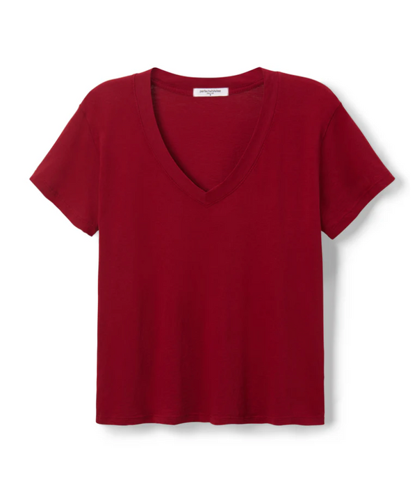 Hendrix Lightweight Cotton Boxy V-Neck Tee in Maple - Romantiques