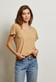 Hendrix Lightweight Cotton Boxy V-Neck Tee in Suede - Romantiques