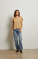 Hendrix Lightweight Cotton Boxy V-Neck Tee in Suede - Romantiques