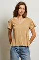 Hendrix Lightweight Cotton Boxy V-Neck Tee in Suede - Romantiques