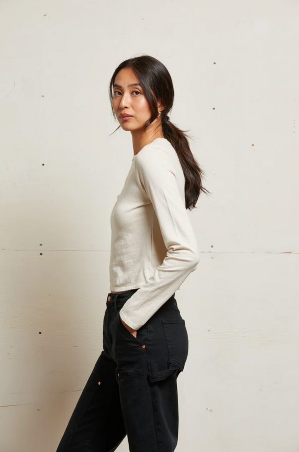 Jamie Cotton Long Sleeve Crew Tee in Sugar - Romantiques