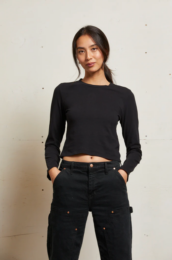 Jamie Cotton Long Sleeve Crew Tee in True Black - Romantiques