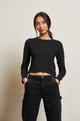 Jamie Cotton Long Sleeve Crew Tee in True Black - Romantiques
