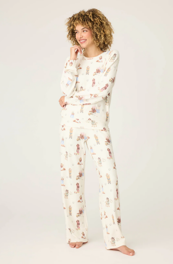 Ruff On The Range Dog Print PJ Set in Natural - Romantiques