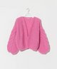 Fleecy Alpaca Cable Bomber Cardigan Bonbon Pink - Romantiques
