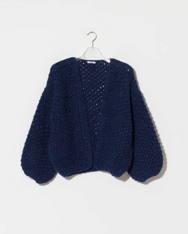 Chunky Alpaca Pearl Pattern Bomber Cardigan In Denim - Romantiques