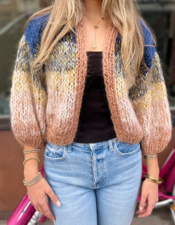 Mohair Gradient Bomber Cardigan Mustard-Denim - Romantiques