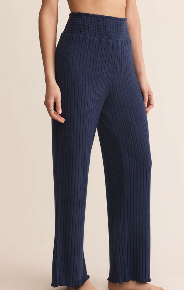 Dawn Smocked Rib Pant in Blue Sapphire - Romantiques