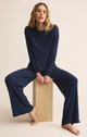Dawn Smocked Rib Pant in Blue Sapphire - Romantiques