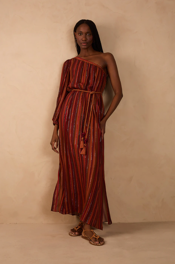 Balsas One-Shoulder Lurex Dress in Refúgio Print - Romantiques