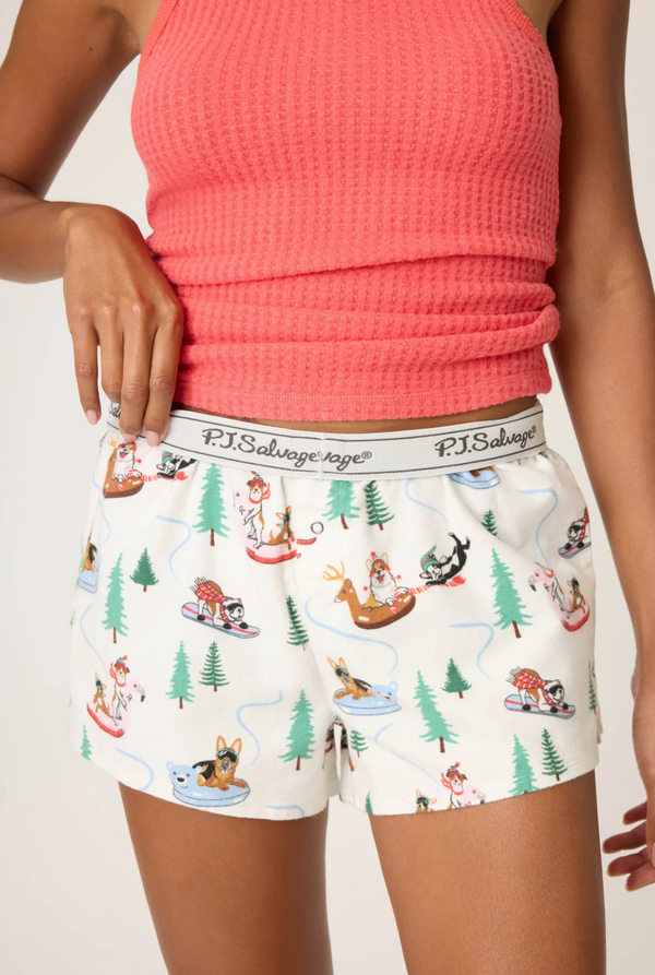 Sleigh All Day Winter Print Flannel Short - Romantiques