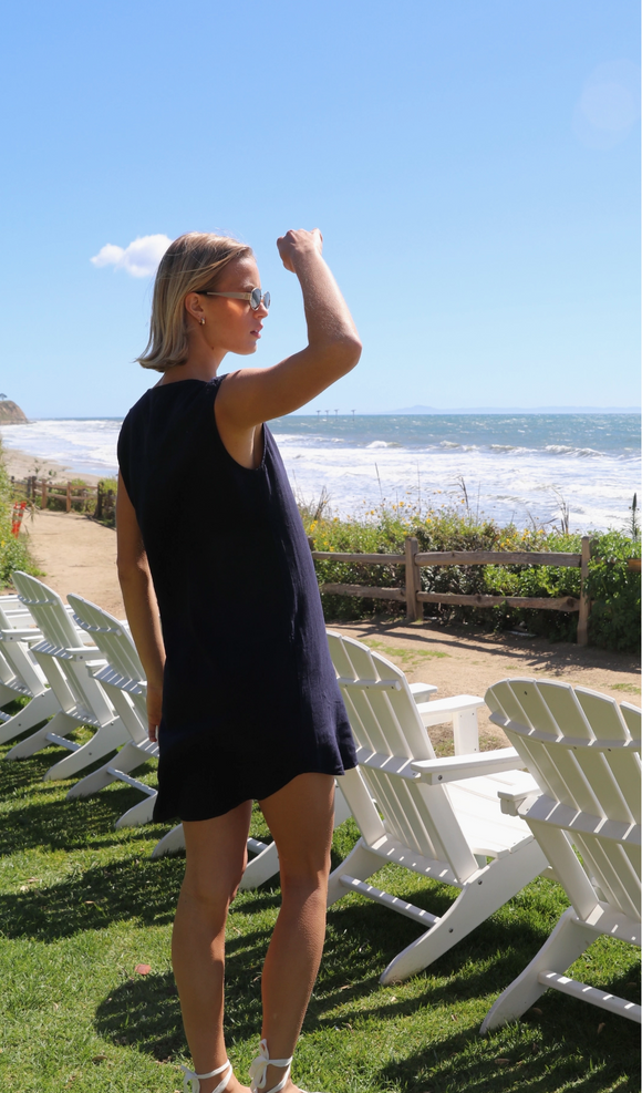 Morgan Linen Tunic Dress in Navy - Romantiques