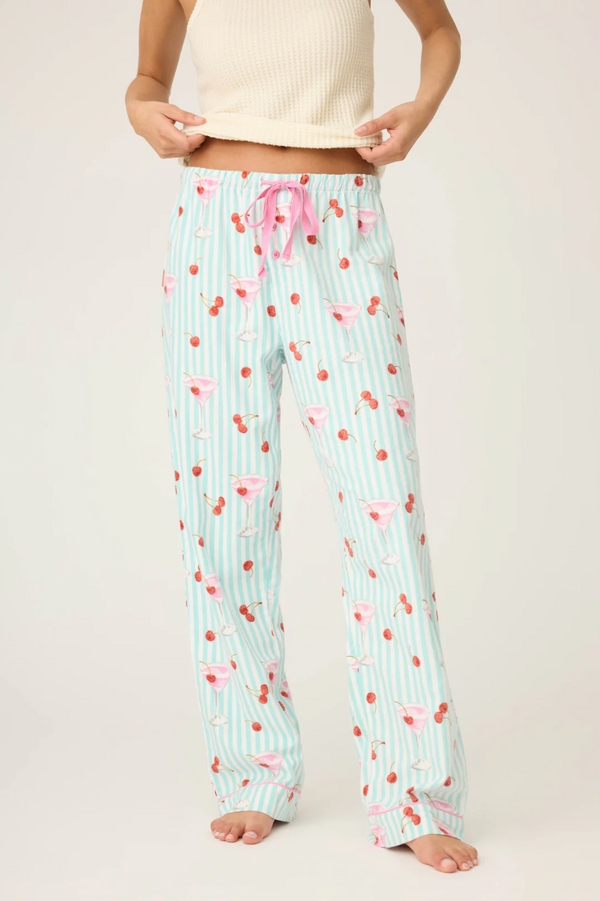 Ma Cherie Cherry Print Flannel Pants in Light Mint - Romantiques
