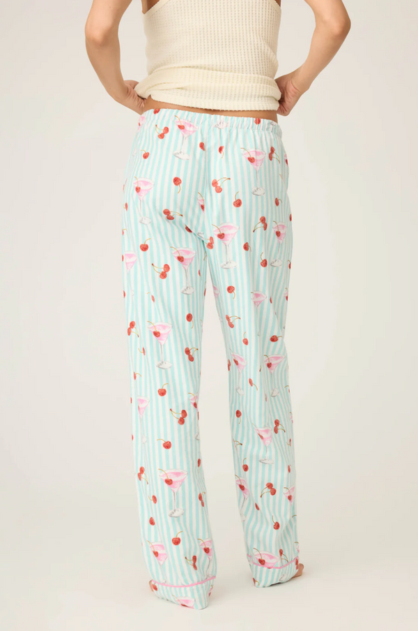 Ma Cherie Cherry Print Flannel Pants in Light Mint - Romantiques