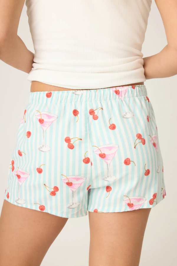 Ma Cherie Cherry Print Flannel Shorts in Light Mint - Romantiques