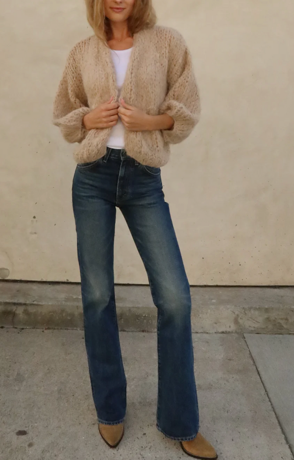 Shaggy Alpaca Bomber Cardigan In Beige - Romantiques