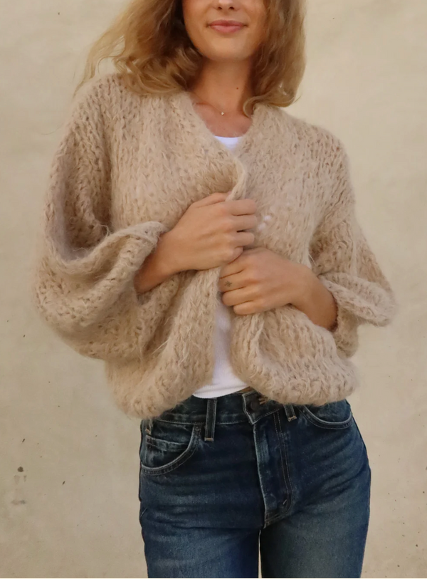 Shaggy Alpaca Bomber Cardigan In Beige - Romantiques