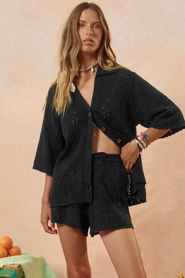 Rhodes Knit Shirt in Onyx - Romantiques