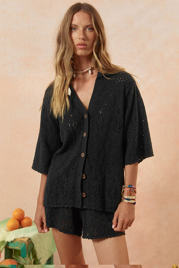 Rhodes Knit Shirt in Onyx - Romantiques