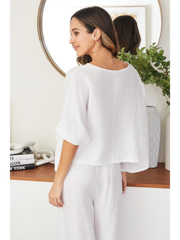 Linen Dolman Sleeve Crop Top in White - Romantiques