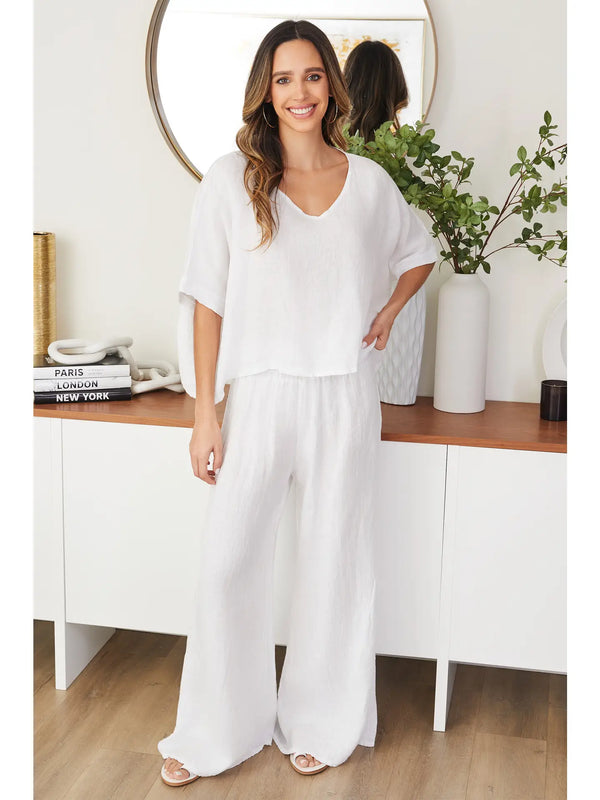 Linen Dolman Sleeve Crop Top in White - Romantiques