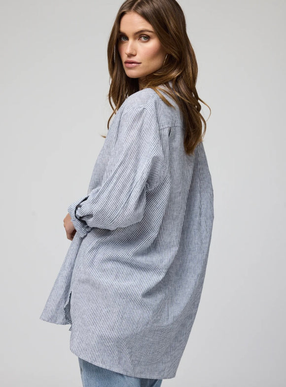 Linen Voile Favorite Shirt in Navy Stripes - Romantiques