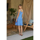 Italian Linen Spaghetti Strap Midi Slip Dress in Cerulean Blue - Romantiques