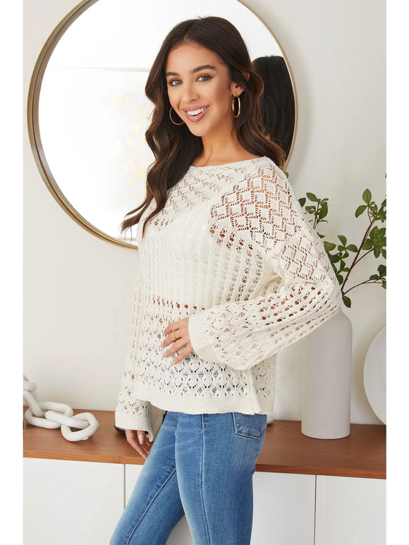 Belle Crochet Knit Bell Sleeve Sweater - Romantiques