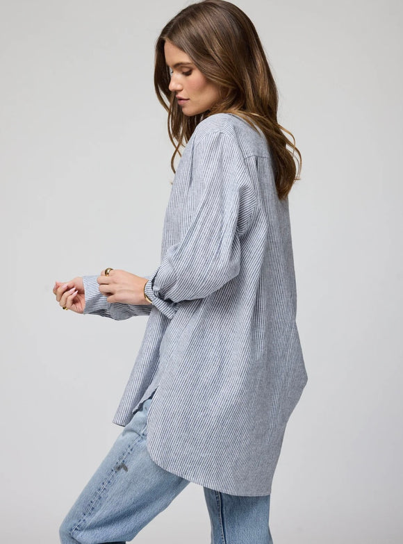 Linen Voile Favorite Shirt in Navy Stripes - Romantiques
