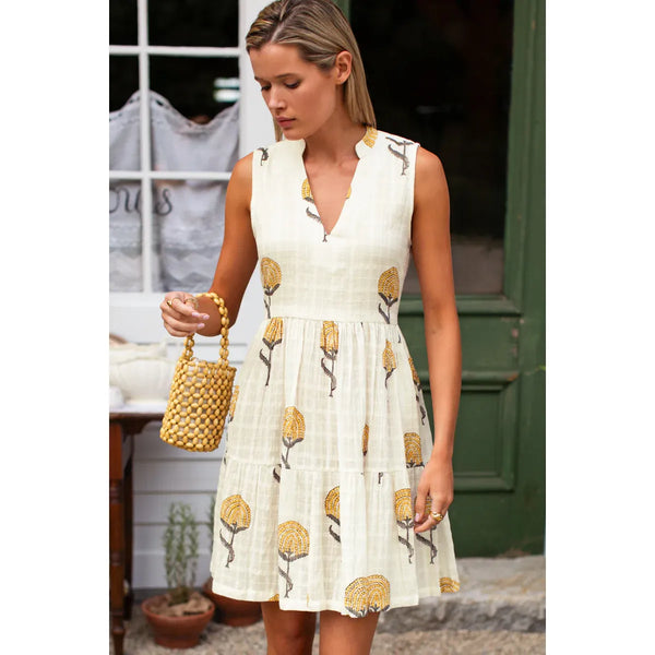 Emerson Fry Indi Tier Short Dress in Marigold Flowers - Romantiques