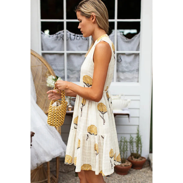 Emerson Fry Indi Tier Short Dress in Marigold Flowers - Romantiques