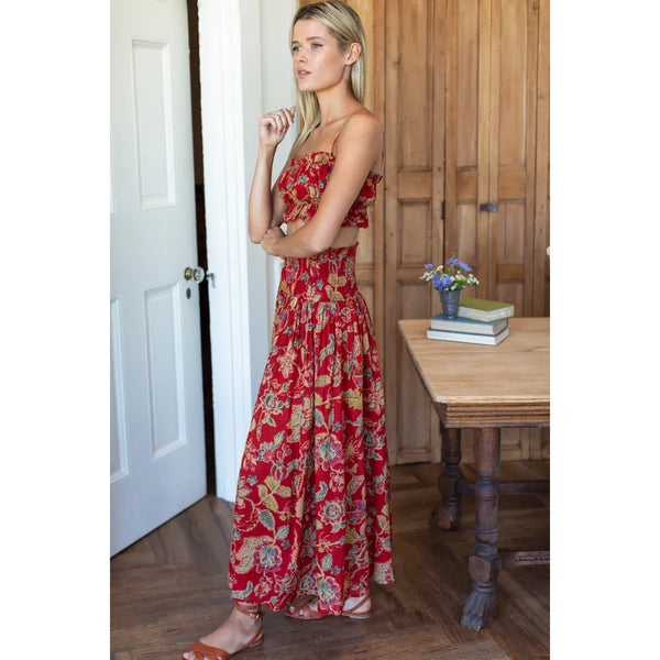 Smocked Maxi Skirt in Pompeian Blooms - Romantiques