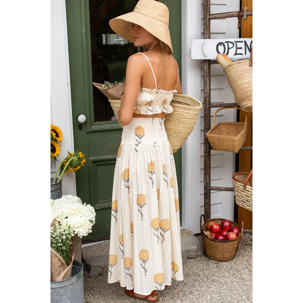 Emerson Fry Smocked Fan Flowers Maxi Skirt in Marigold - Romantiques