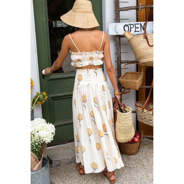 Emerson Fry Smocked Fan Flowers Maxi Skirt in Marigold - Romantiques