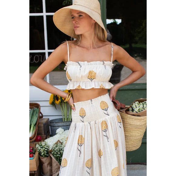 Vacation Fan Flowers Top in Marigold - Romantiques