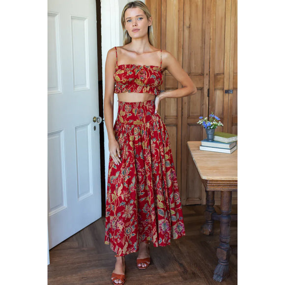 Smocked Maxi Skirt in Pompeian Blooms - Romantiques