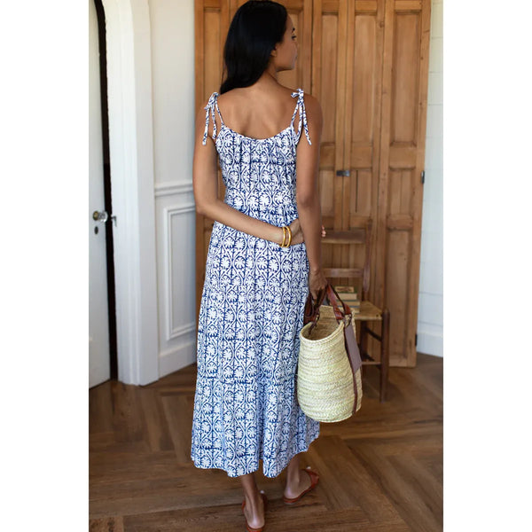 India Button Front Sundress in Etoile Vine Indigo - Romantiques