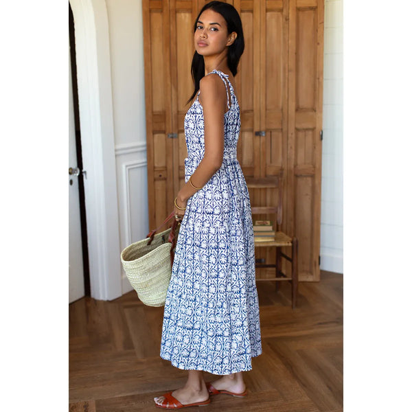 India Button Front Sundress in Etoile Vine Indigo - Romantiques